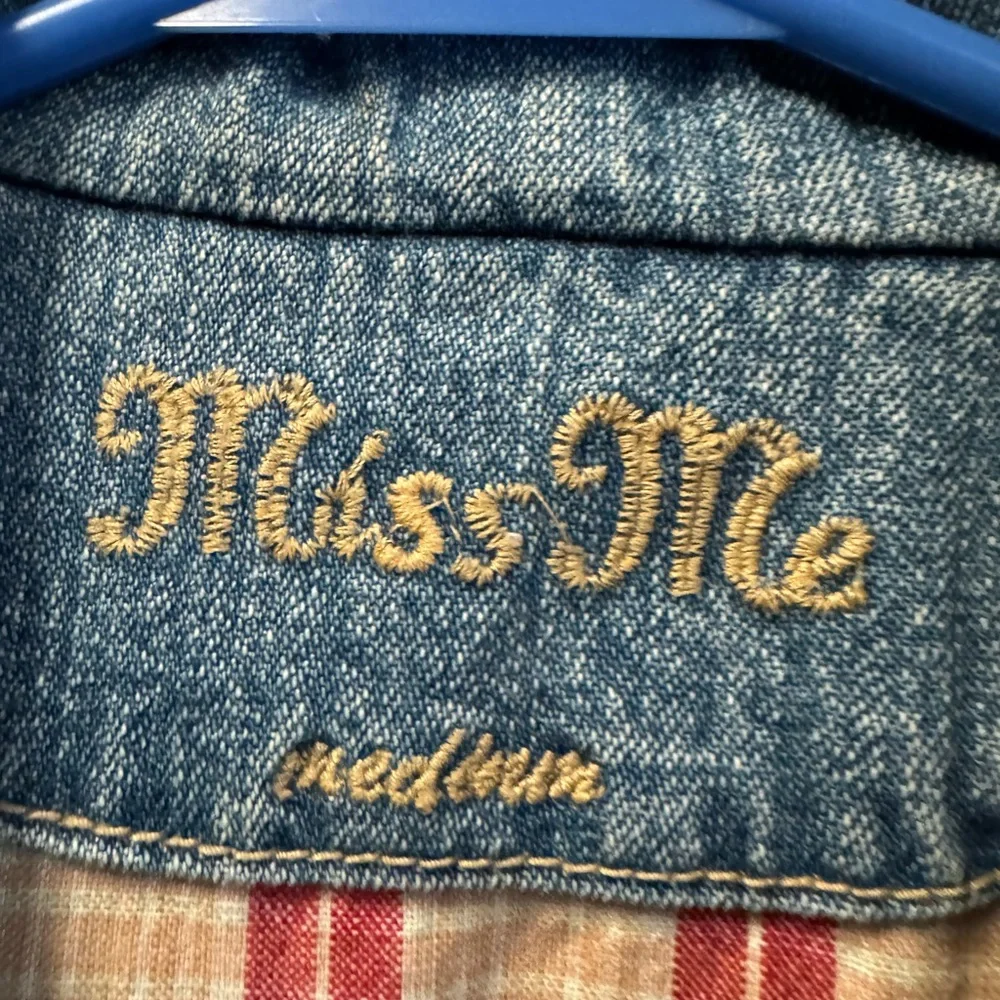 Miss Me Blue Denim Jacket with Artistic Face Patch - Picture 3 of 5
